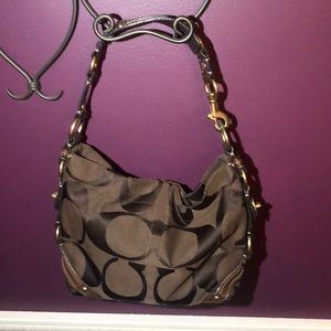 Coach brown signature and leather hobo bag